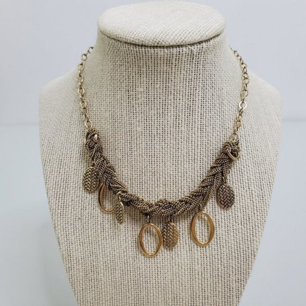 Braided Necklace Gold Tone Chain‎ Dangle Charm Weav